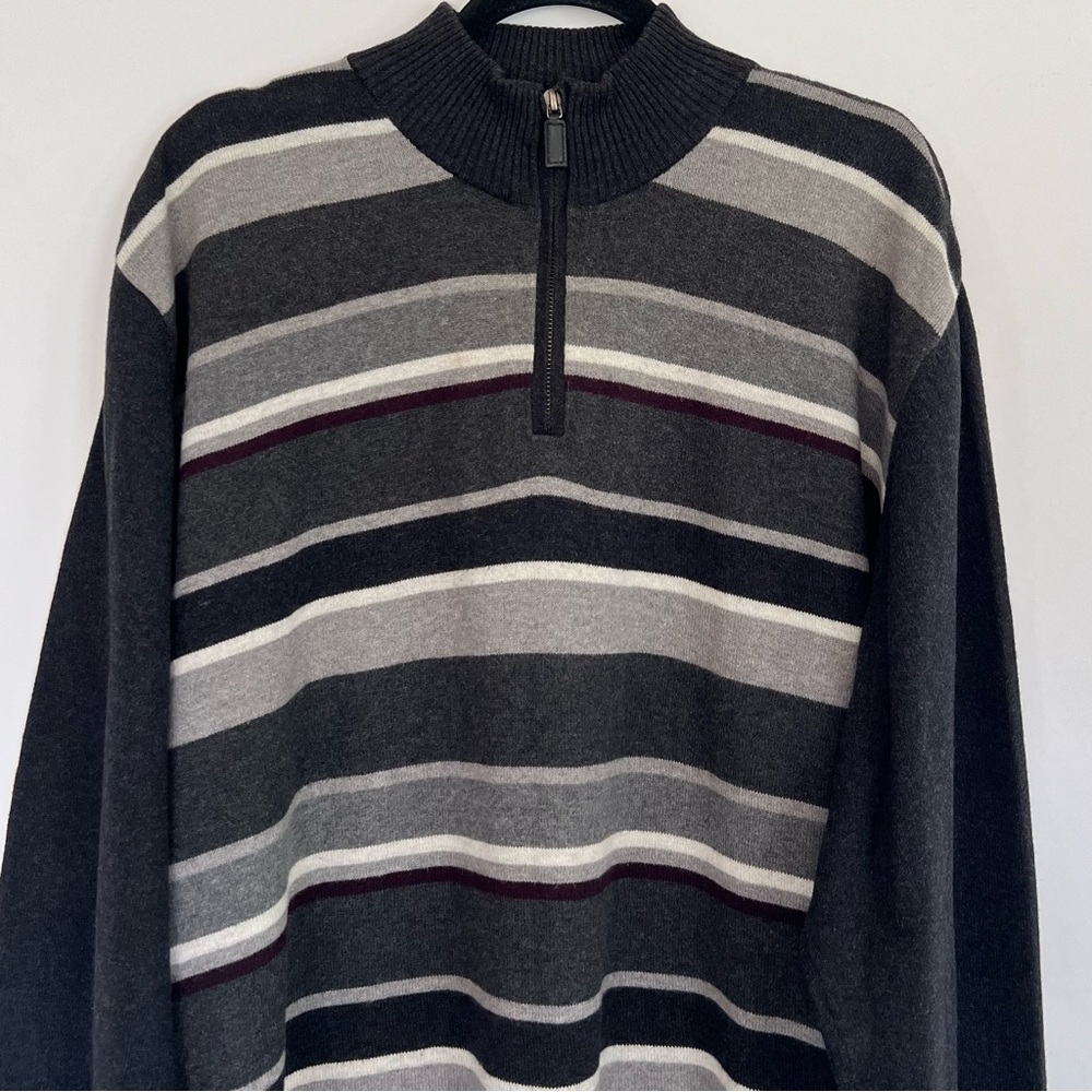Sebastian Cooper Grey Stripe Mock Neck Sweater, Size XXL